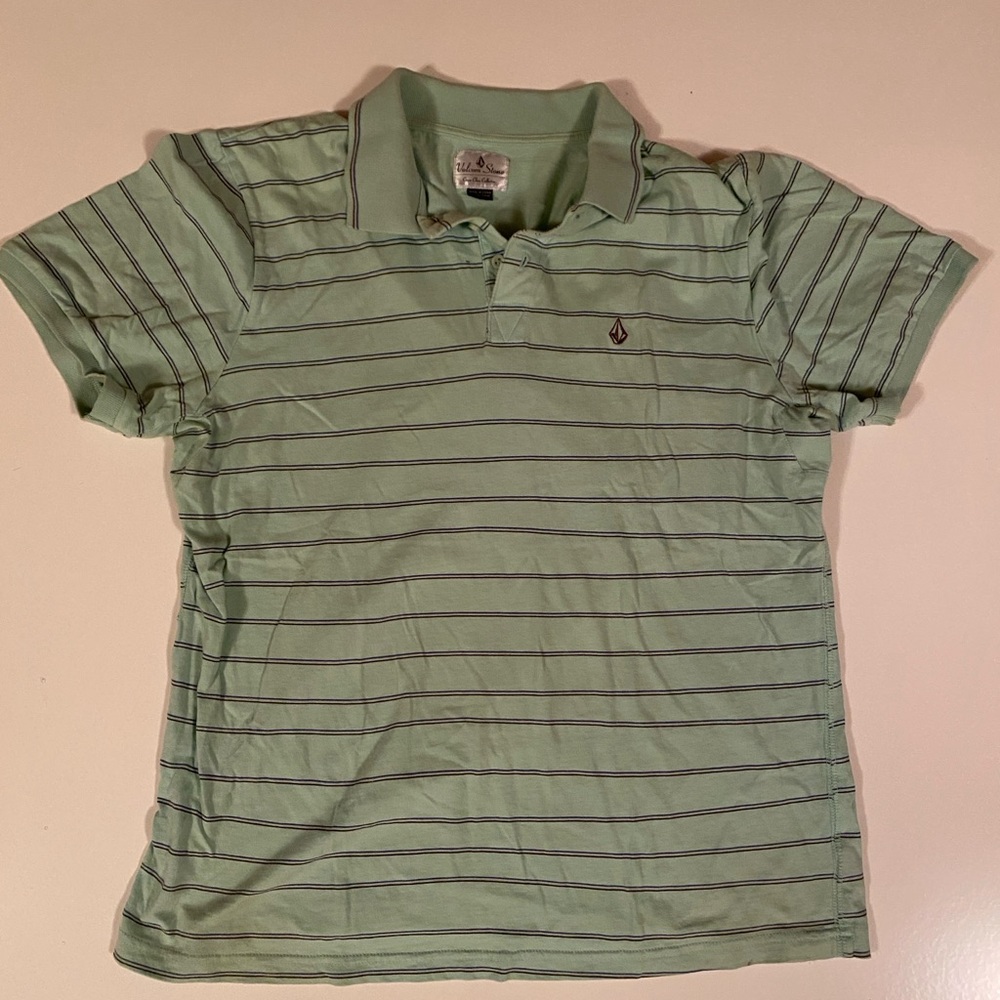 Volcom Men’s Green Striped Polo Shirt